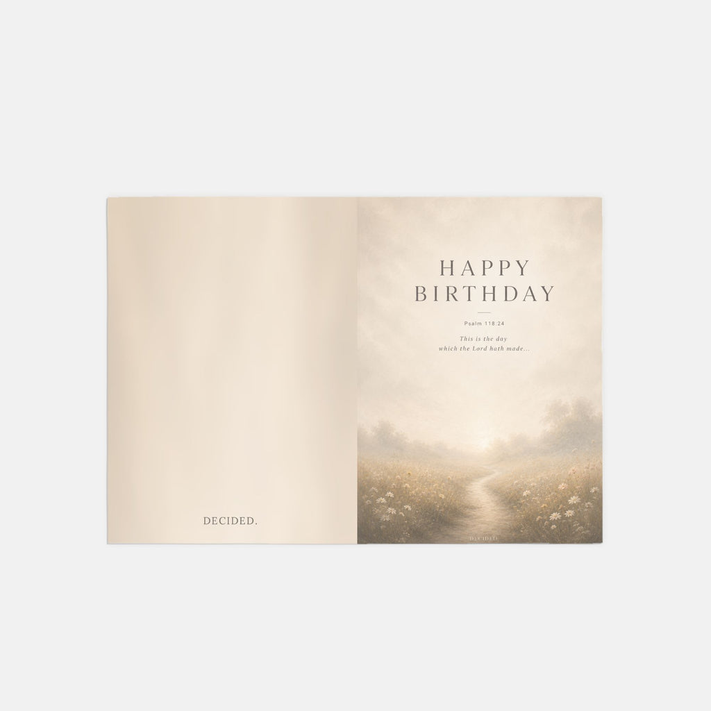 HAPPY BIRTHDAY scripture card outside, front and back with painterly art - Psalm 118:24