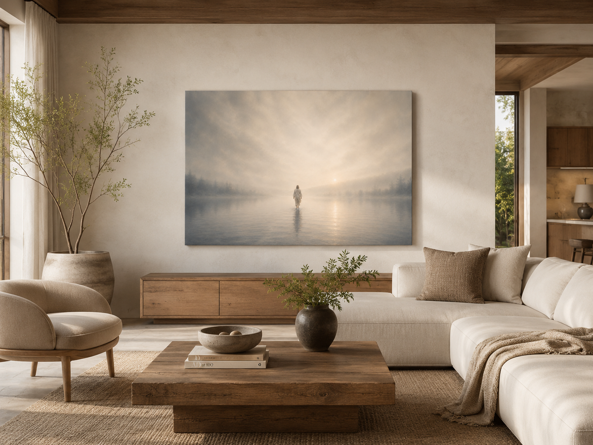 BE STILL Psalm 46:10 scripture canvas art shown in a styled home setting - DECIDED.