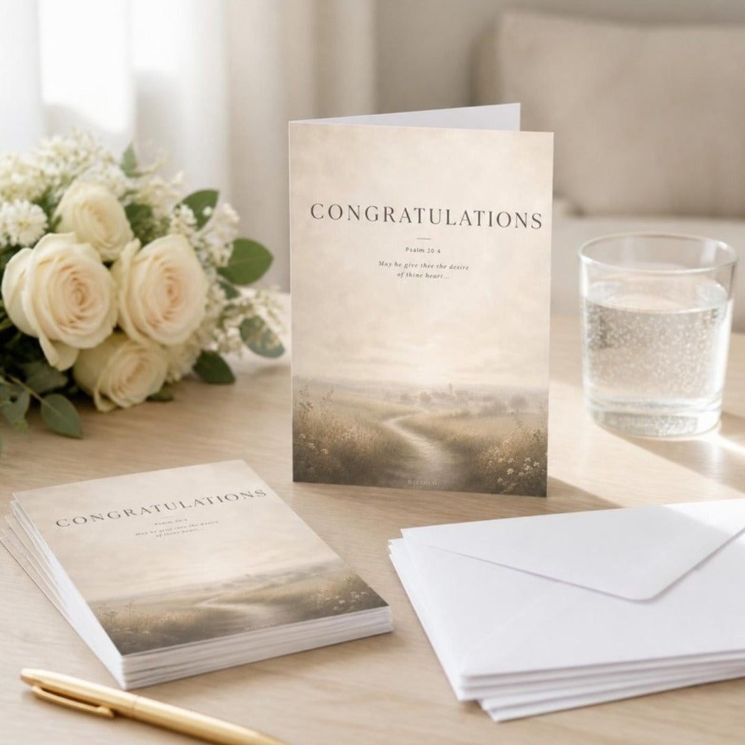 CONGRATULATIONS Psalm 20:4 scripture greeting cards with white envelopes in a styled setting - DECIDED.