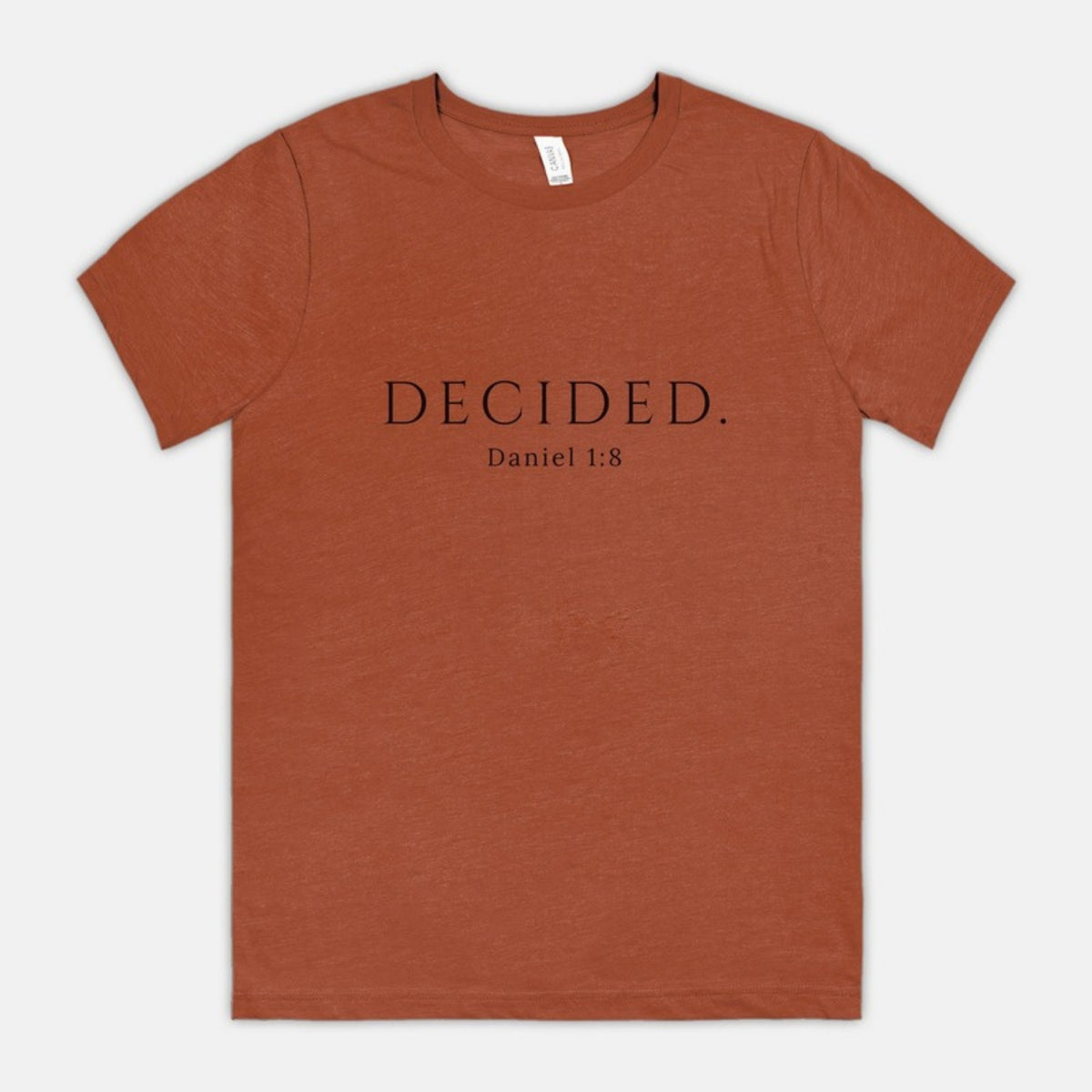 DECIDED. Daniel 1:8 scripture t-shirt in Heather Clay