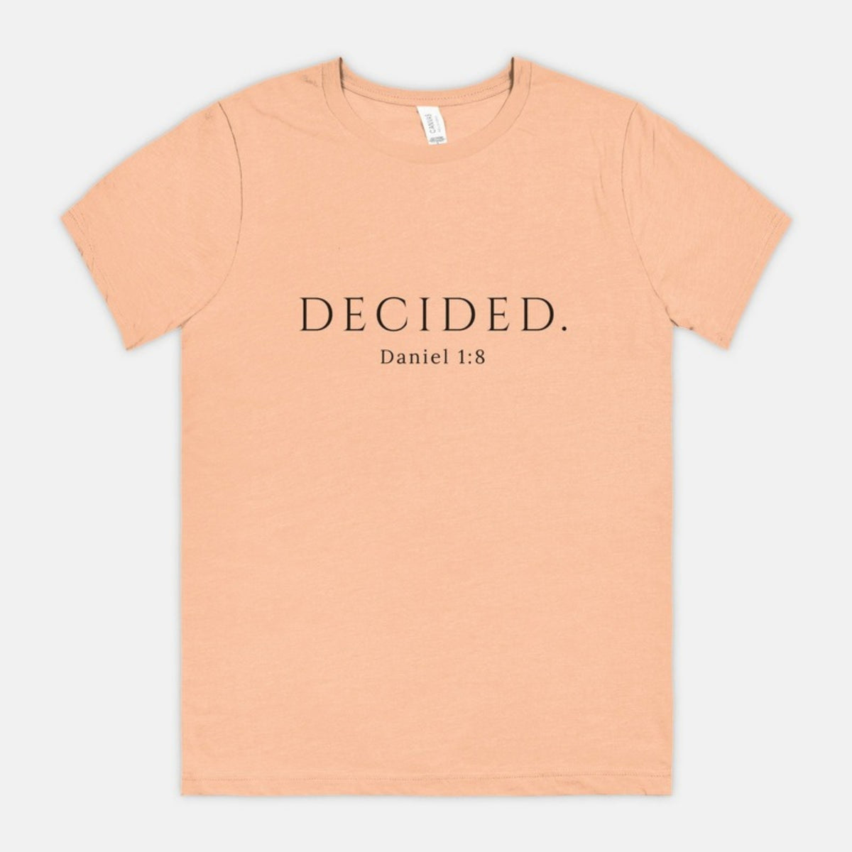 DECIDED. Daniel 1:8 scripture t-shirt in Heather Peach