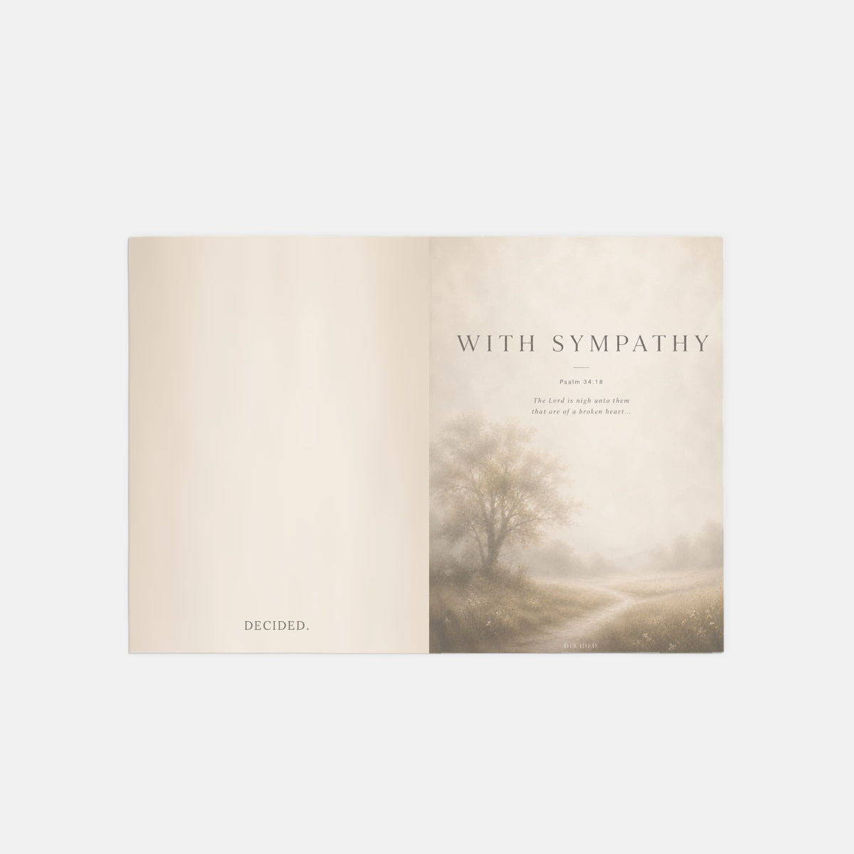 WITH SYMPATHY scripture card outside, front and back with painterly art - Psalm 34:18