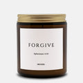 FORGIVE scripture candle with Ephesians 4:32 label in a 9oz amber glass jar with gold lid - DECIDED.