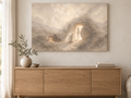 RISEN Matthew 28:1-6 scripture canvas art shown in a styled home setting - DECIDED.