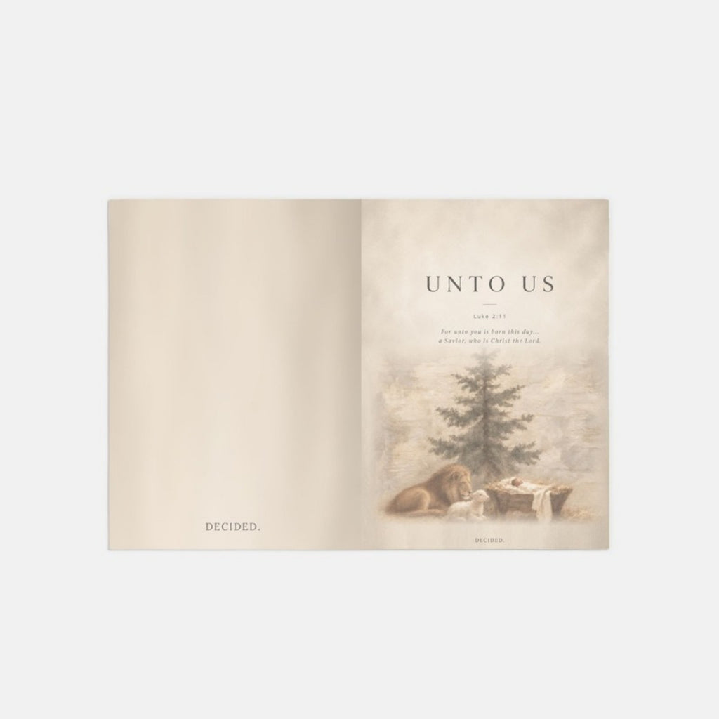 UNTO US scripture card outside, front and back with painterly art - Luke 2:11
